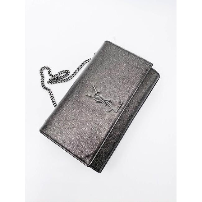Saint Laurent Monogram Kate Medium Metallic Black Leather Shoulder Bag