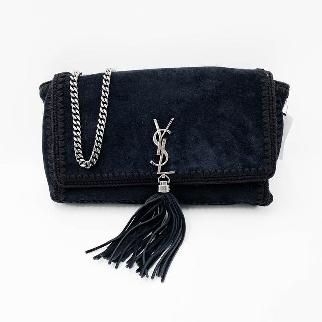 Saint Laurent Monogram Kate Medium Whipstitch Black Suede Leather Shoulder Bag