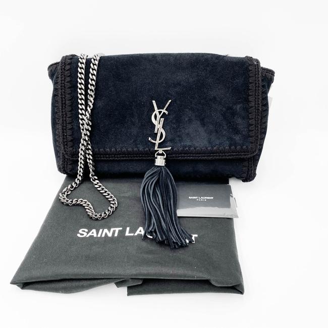 Saint Laurent Monogram Kate Medium Whipstitch Black Suede Leather Shoulder Bag