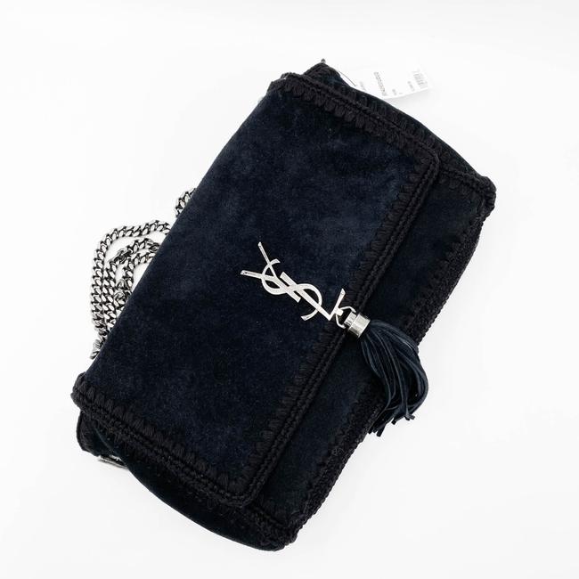 Saint Laurent Monogram Kate Medium Whipstitch Black Suede Leather Shoulder Bag