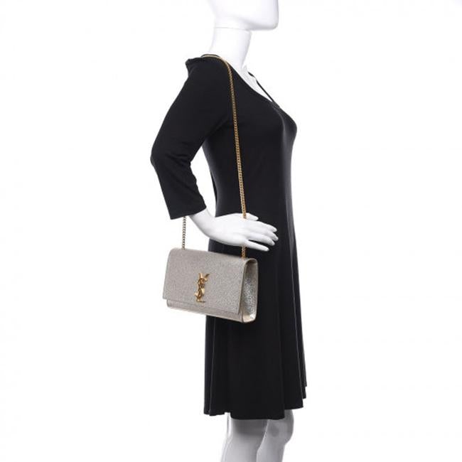 Saint Laurent Monogram Kate Metallic Calfskin Medium Classic Satchel Platine Silver Leather Shoulder Bag