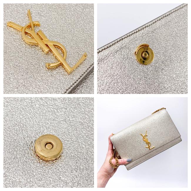 Saint Laurent Monogram Kate Metallic Calfskin Medium Classic Satchel Platine Silver Leather Shoulder Bag