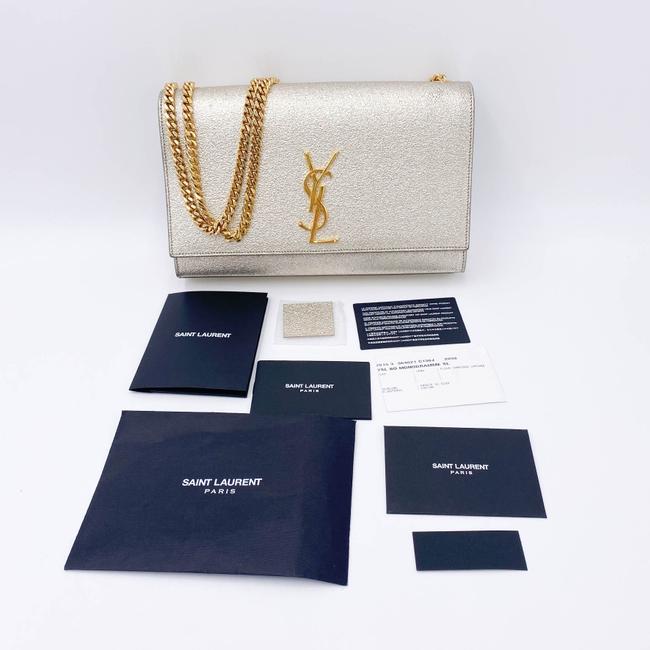 Saint Laurent Monogram Kate Metallic Calfskin Medium Classic Satchel Platine Silver Leather Shoulder Bag