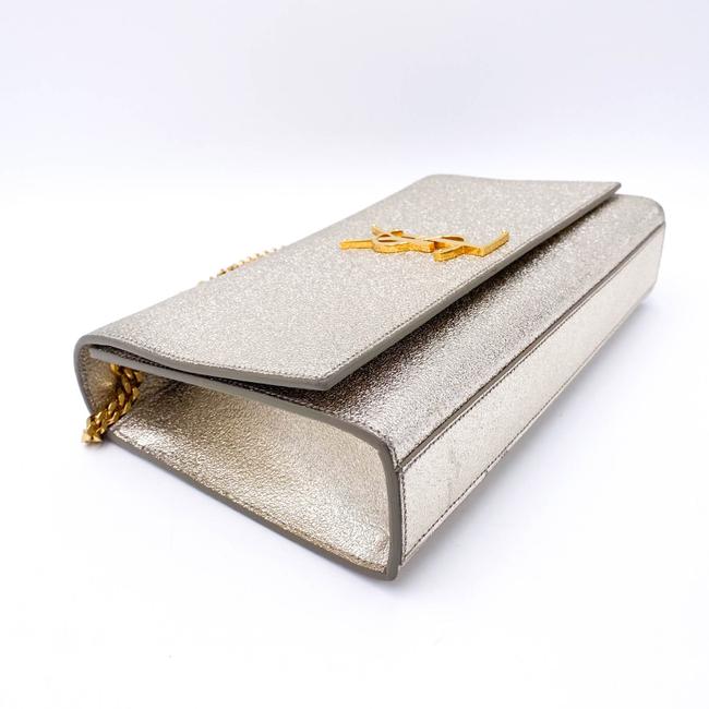 Saint Laurent Monogram Kate Metallic Calfskin Medium Classic Satchel Platine Silver Leather Shoulder Bag