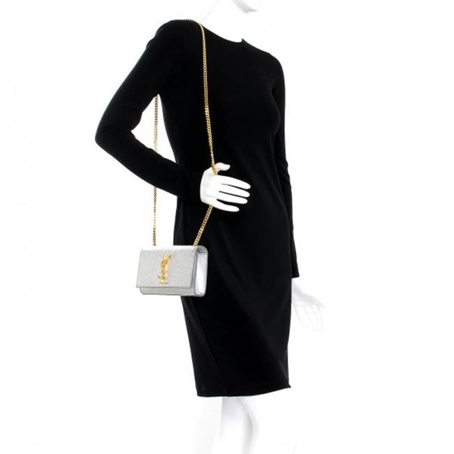 Saint Laurent Monogram Kate Metallic Calfskin Small Classic Satchel Pale Gold Silver Leather Shoulder Bag