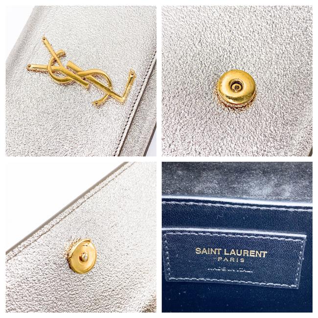 Saint Laurent Monogram Kate Metallic Calfskin Small Classic Satchel Pale Gold Silver Leather Shoulder Bag