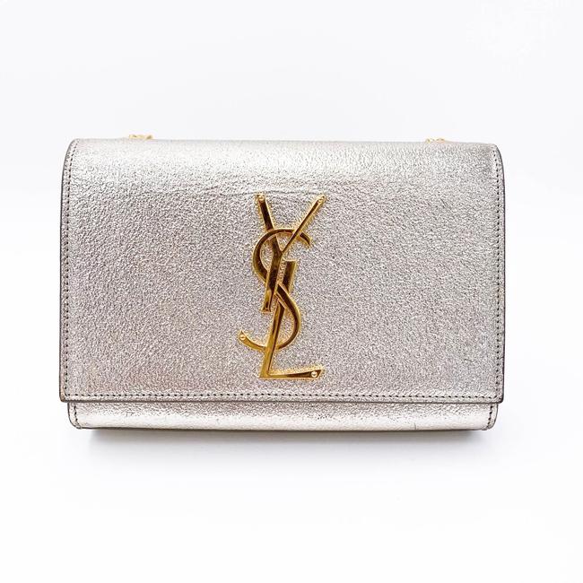 Saint Laurent Monogram Kate Metallic Calfskin Small Classic Satchel Pale Gold Silver Leather Shoulder Bag
