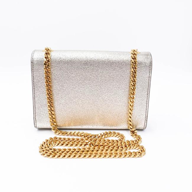 Saint Laurent Monogram Kate Metallic Calfskin Small Classic Satchel Pale Gold Silver Leather Shoulder Bag