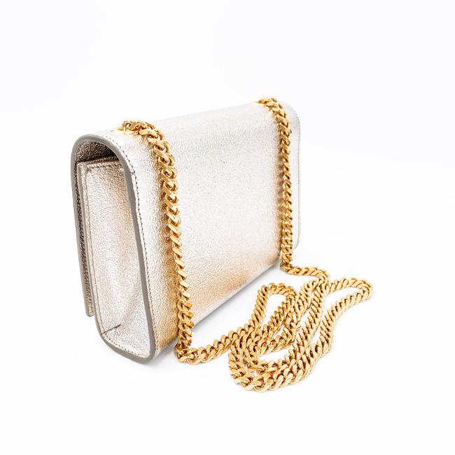 Saint Laurent Monogram Kate Metallic Calfskin Small Classic Satchel Pale Gold Silver Leather Shoulder Bag