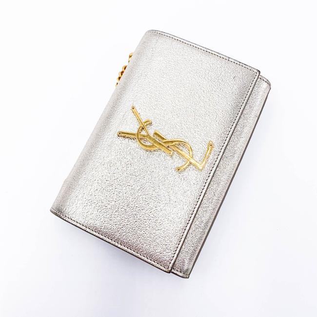 Saint Laurent Monogram Kate Metallic Calfskin Small Classic Satchel Pale Gold Silver Leather Shoulder Bag