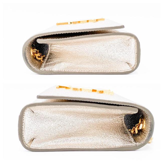 Saint Laurent Monogram Kate Metallic Calfskin Small Classic Satchel Pale Gold Silver Leather Shoulder Bag