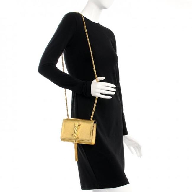 Saint Laurent Monogram Kate Metallic Calfskin Small Classic Tassel Satchel Gold Leather Shoulder Bag