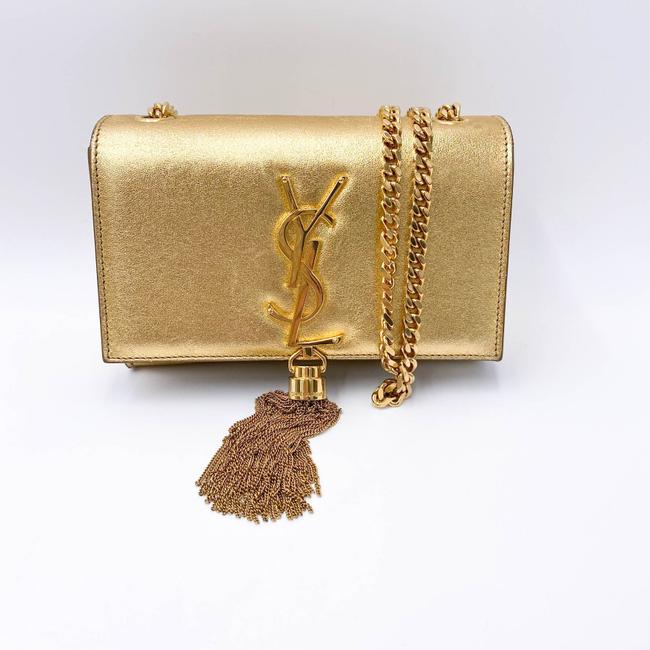 Saint Laurent Monogram Kate Metallic Calfskin Small Classic Tassel Satchel Gold Leather Shoulder Bag
