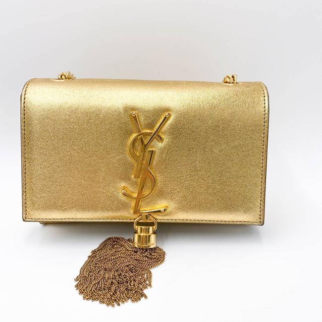 Saint Laurent Monogram Kate Metallic Calfskin Small Classic Tassel Satchel Gold Leather Shoulder Bag