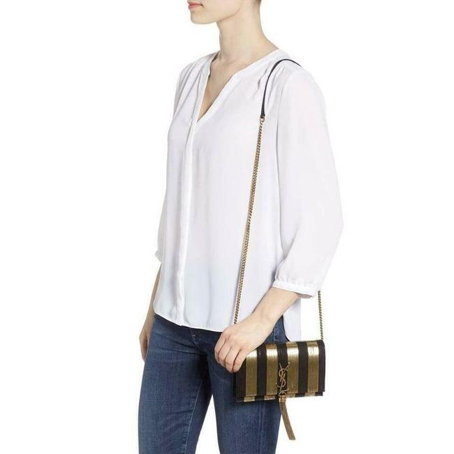 Saint Laurent Monogram Kate Metallic Stripe Wallet On A Chain Woc Black and Gold Leather Shoulder Bag
