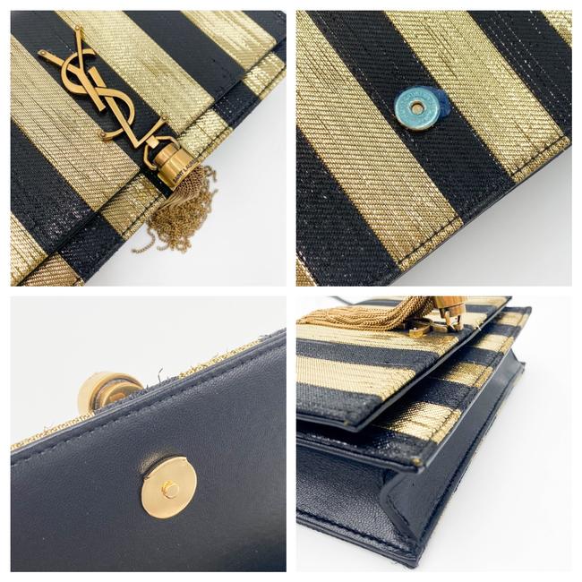 Saint Laurent Monogram Kate Metallic Stripe Wallet On A Chain Woc Black and Gold Leather Shoulder Bag