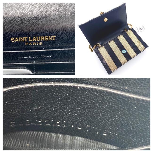 Saint Laurent Monogram Kate Metallic Stripe Wallet On A Chain Woc Black and Gold Leather Shoulder Bag