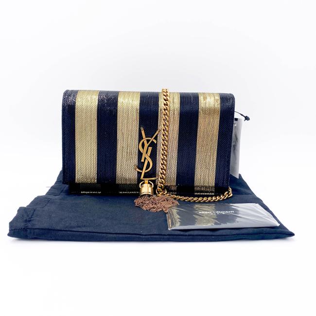 Saint Laurent Monogram Kate Metallic Stripe Wallet On A Chain Woc Black and Gold Leather Shoulder Bag