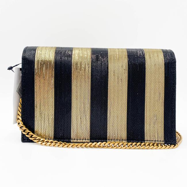 Saint Laurent Monogram Kate Metallic Stripe Wallet On A Chain Woc Black and Gold Leather Shoulder Bag