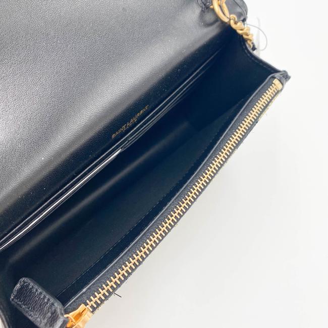 Saint Laurent Monogram Kate Metallic Stripe Wallet On A Chain Woc Black and Gold Leather Shoulder Bag