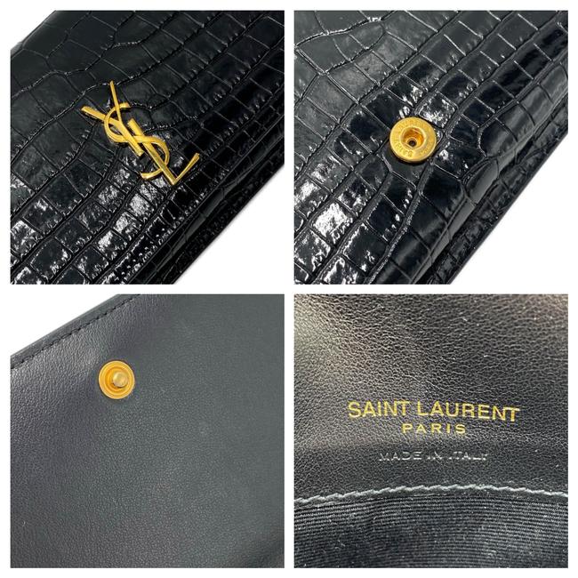 Saint Laurent Monogram Kate Monogram Croc-effect Phone Holder Black Leather Cross Body Bag