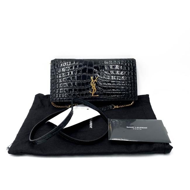 Saint Laurent Monogram Kate Monogram Croc-effect Phone Holder Black Leather Cross Body Bag