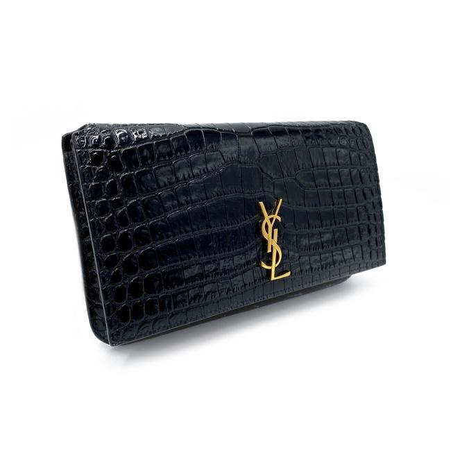 Saint Laurent Monogram Kate Monogram Croc-effect Phone Holder Black Leather Cross Body Bag