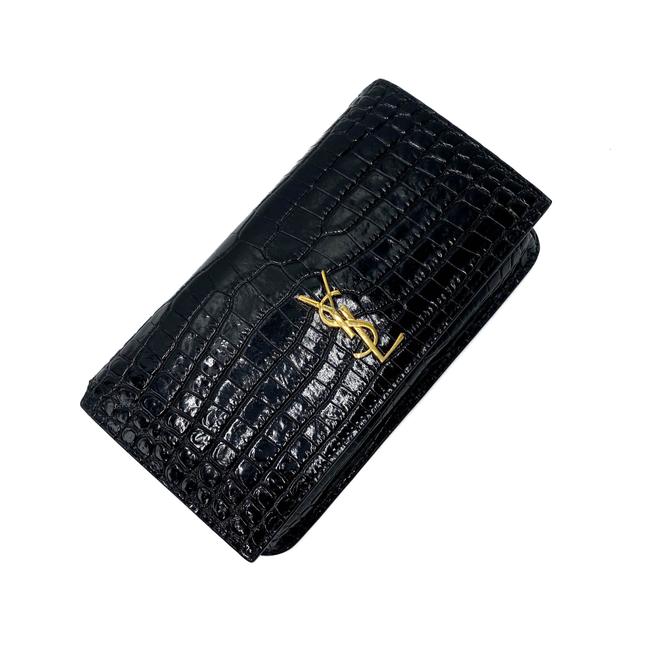 Saint Laurent Monogram Kate Monogram Croc-effect Phone Holder Black Leather Cross Body Bag