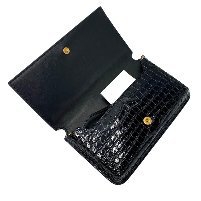 Saint Laurent Monogram Kate Monogram Croc-effect Phone Holder Black Leather Cross Body Bag