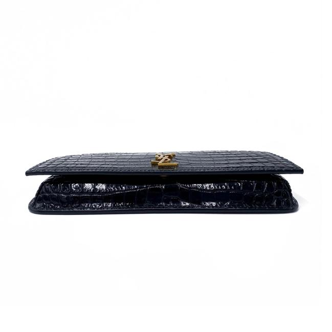 Saint Laurent Monogram Kate Monogram Croc-effect Phone Holder Black Leather Cross Body Bag