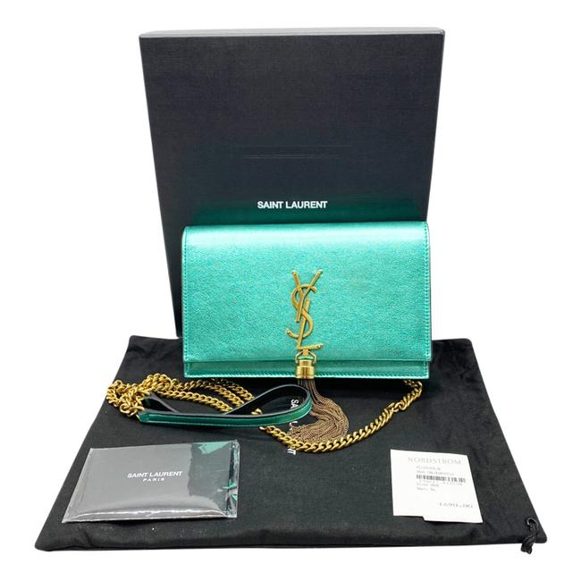 Saint Laurent Monogram Kate Monogram Tassel Metallic Chlorophylle Green Leather Cross Body Bag