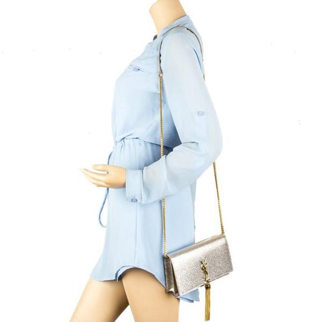 Saint Laurent Monogram Kate Pale Textured Grained Metallic Gold Leather Cross Body Bag