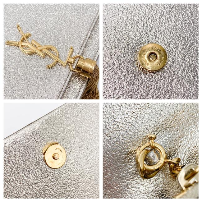 Saint Laurent Monogram Kate Pale Textured Grained Metallic Gold Leather Cross Body Bag