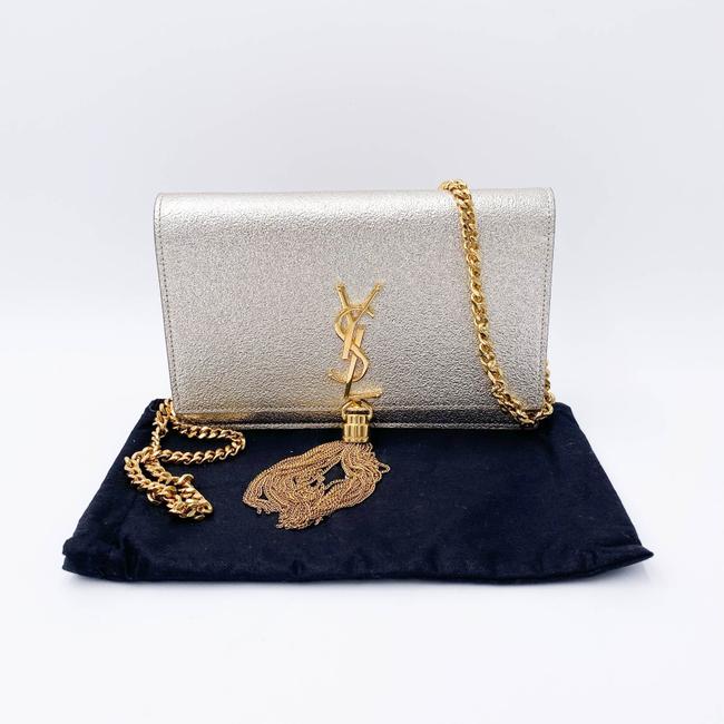 Saint Laurent Monogram Kate Pale Textured Grained Metallic Gold Leather Cross Body Bag