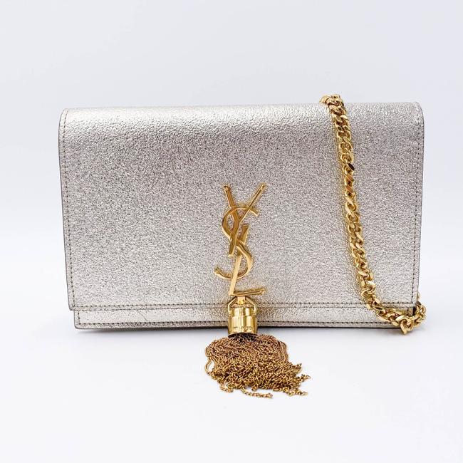 Saint Laurent Monogram Kate Pale Textured Grained Metallic Gold Leather Cross Body Bag
