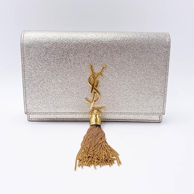 Saint Laurent Monogram Kate Pale Textured Grained Metallic Gold Leather Cross Body Bag