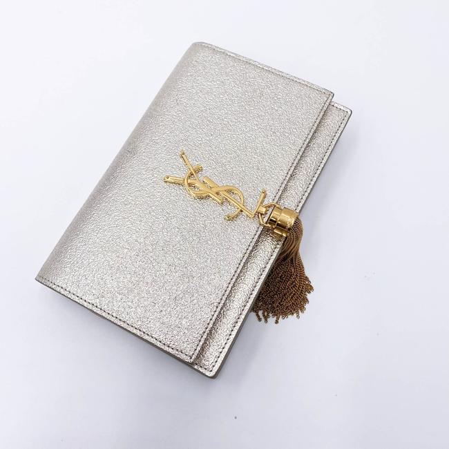 Saint Laurent Monogram Kate Pale Textured Grained Metallic Gold Leather Cross Body Bag