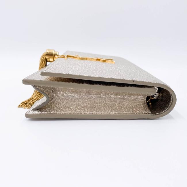 Saint Laurent Monogram Kate Pale Textured Grained Metallic Gold Leather Cross Body Bag
