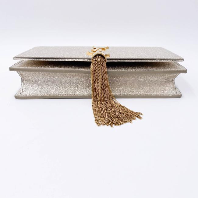 Saint Laurent Monogram Kate Pale Textured Grained Metallic Gold Leather Cross Body Bag