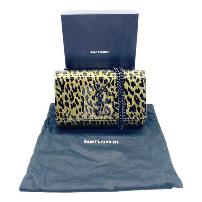Saint Laurent Monogram Kate Shoulder Glitter Leopard Black Patent Leather Cross Body Bag