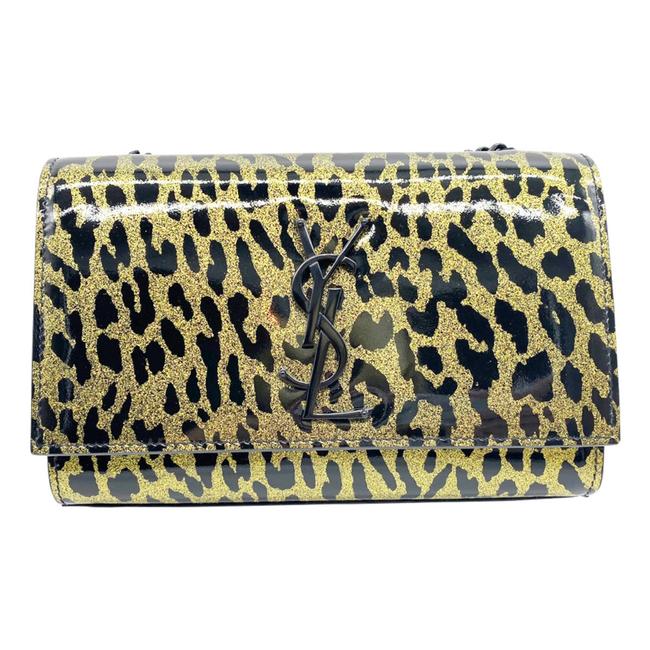 Saint Laurent Monogram Kate Shoulder Glitter Leopard Black Patent Leather Cross Body Bag