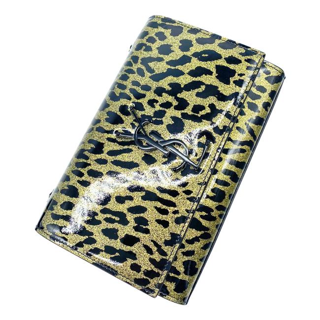 Saint Laurent Monogram Kate Shoulder Glitter Leopard Black Patent Leather Cross Body Bag
