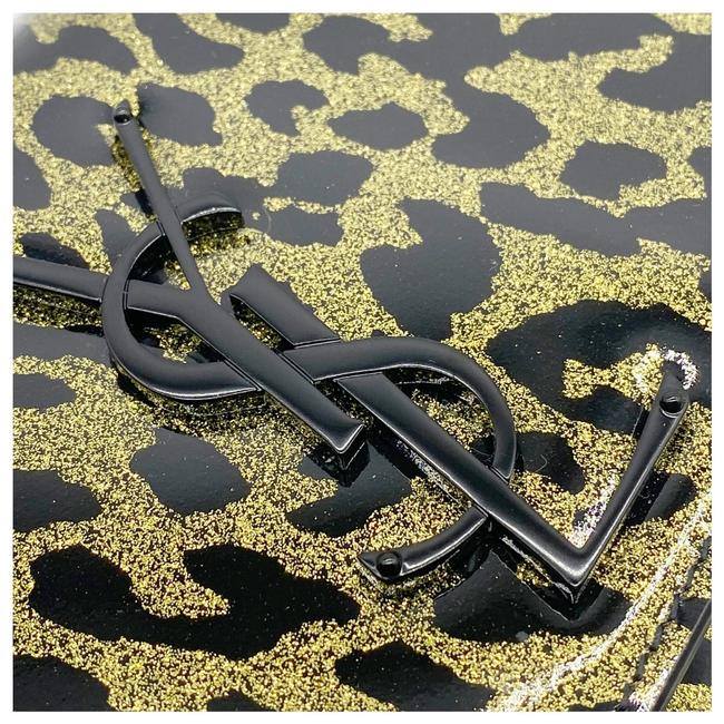 Saint Laurent Monogram Kate Shoulder Glitter Leopard Black Patent Leather Cross Body Bag