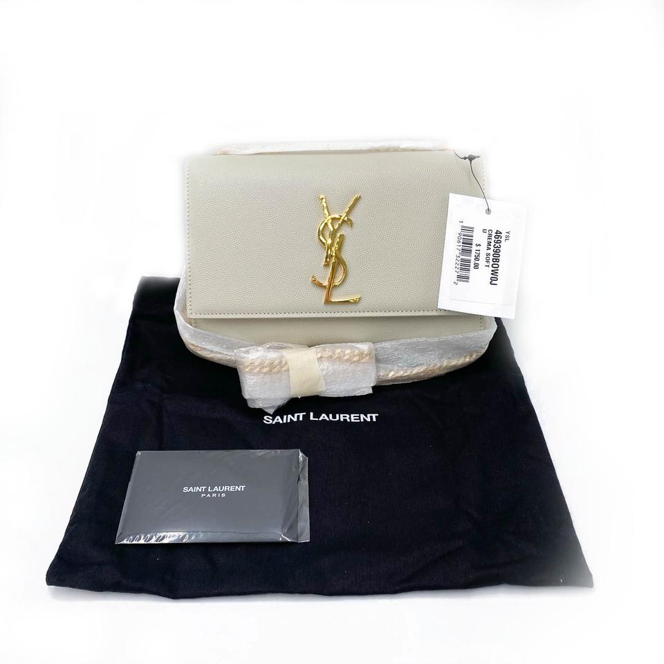 Saint Laurent Monogram Kate Small Crema Soft Monogram Chain Ghw White Leather Cross Body Bag