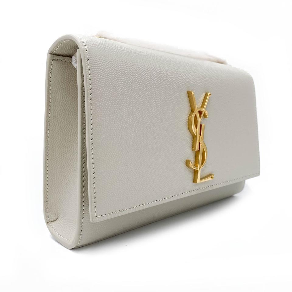 Saint Laurent Monogram Kate Small Crema Soft Monogram Chain Ghw White Leather Cross Body Bag