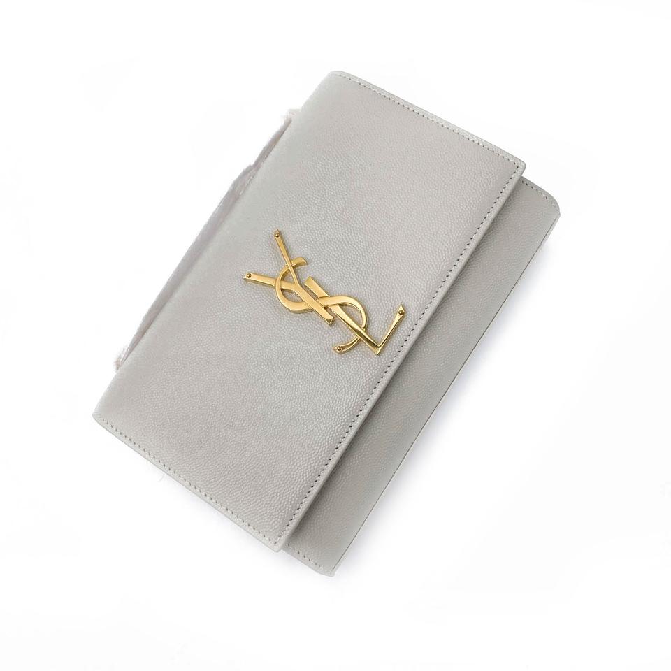 Saint Laurent Monogram Kate Small Crema Soft Monogram Chain Ghw White Leather Cross Body Bag