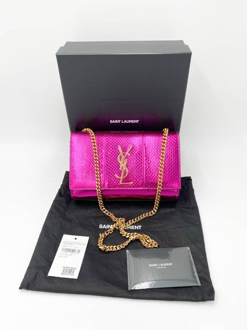 Saint Laurent Monogram Kate Small Metallic Ayers Pink Leather Shoulder Bag