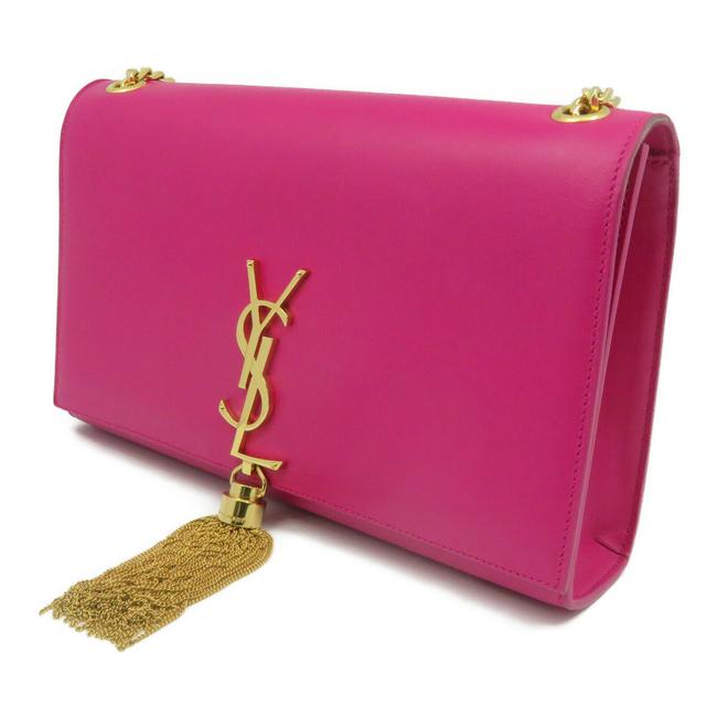 Saint Laurent Monogram Kate Smooth Medium Classic Tassel Fuchsia Pink Calfskin Leather Shoulder Bag