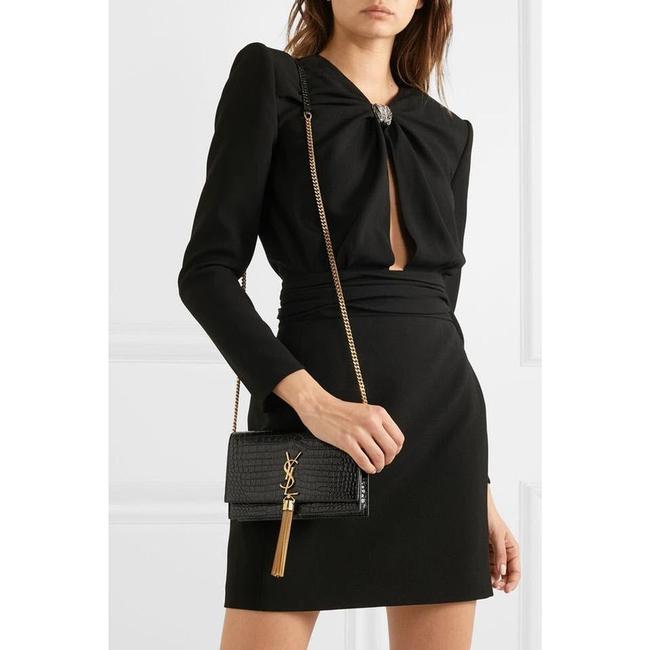 Saint Laurent Monogram Kate Wallet on Chain Crocodile Embossed Tassel Black Patent Leather Cross Body Bag