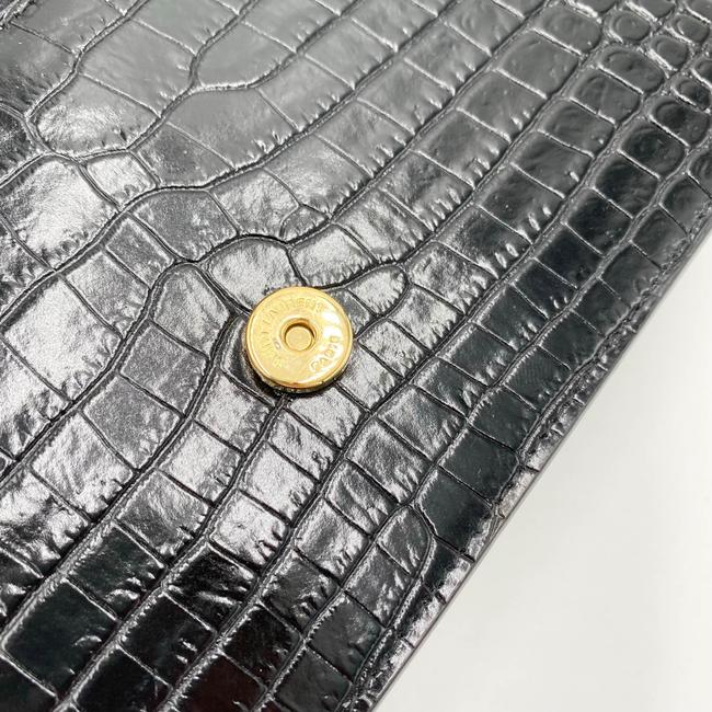 Saint Laurent Monogram Kate Wallet on Chain Crocodile Embossed Tassel Black Patent Leather Cross Body Bag
